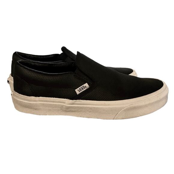 VANS CLASSIC SLIP-ON - Black Perforated Leather Women 8 Men 6.5 - Picture 6 of 16
